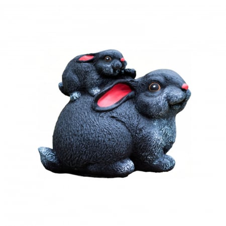 DE GRADINA - Iepuras cu pui pe spate, negru, beton, pentru exterior, 22x18x13cm