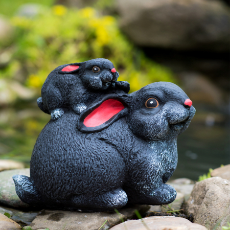 Iepuras cu pui pe spate, negru, beton, pentru exterior, 22x18x13cm [3]