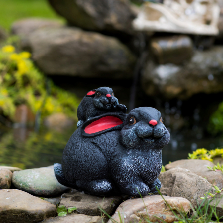 Iepuras cu pui pe spate, negru, beton, pentru exterior, 22x18x13cm [2]