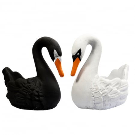 DE GRADINA - Pachet lebede, alba + neagra, beton, pentru gradina, 50x30x42cm