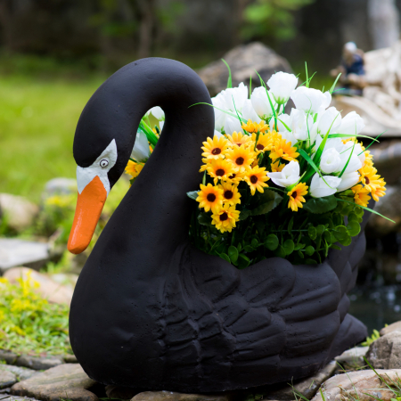 Pachet lebede, alba + neagra, beton, pentru gradina, 50x30x42cm [2]