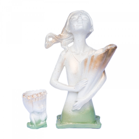 VAZE - Pachet vaze Dolly + Minivaza model B, alb-verde-auriu, 34cm + 11cm inaltime