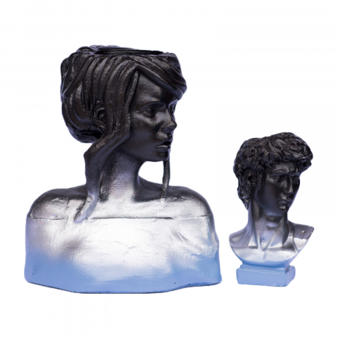 VAZE - Pachet vaze Mira + Apollo, negru-argintiu-albastru, 24cm + 16cm inaltime