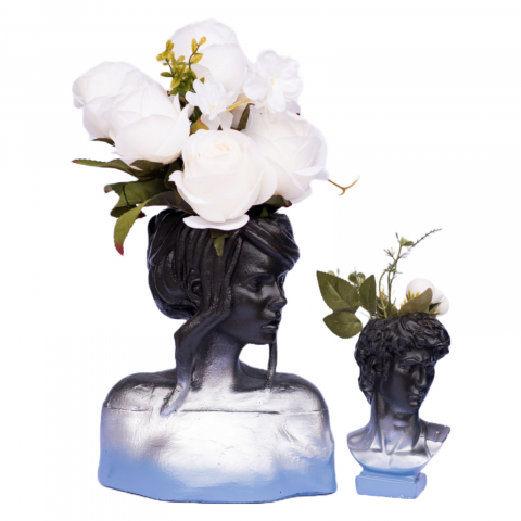 Pachet vaze Mira + Apollo, negru-argintiu-albastru, 24cm + 16cm inaltime [3]