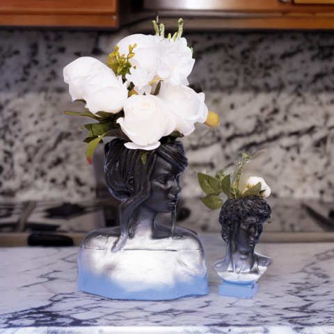 Pachet vaze Mira + Apollo, negru-argintiu-albastru, 24cm + 16cm inaltime [1]