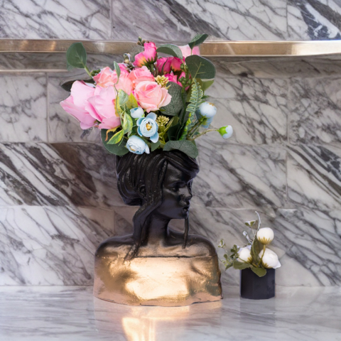 Pachet vaze Mira + Ghiveci 8 laturi, negru-auriu, 24cm + 5cm inaltime [1]