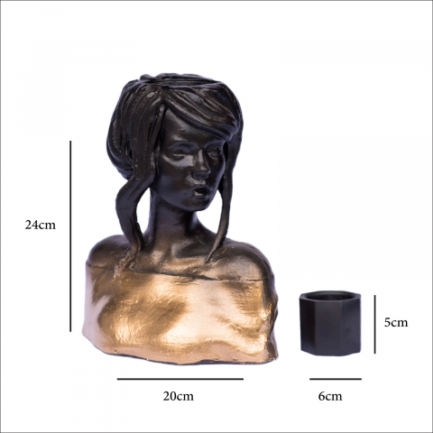 Pachet vaze Mira + Ghiveci 8 laturi, negru-auriu, 24cm + 5cm inaltime [4]