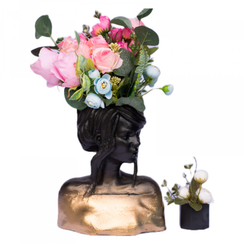 Pachet vaze Mira + Ghiveci 8 laturi, negru-auriu, 24cm + 5cm inaltime [3]