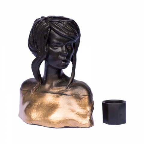 VAZE - Pachet vaze Mira + Ghiveci 8 laturi, negru-auriu, 24cm + 5cm inaltime