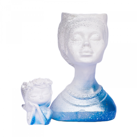 Pachet vaze Printesa Africana + Minivaza model A, alb-albastru, 24cm + 11cm inaltime [3]