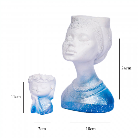 Pachet vaze Printesa Africana + Minivaza model A, alb-albastru, 24cm + 11cm inaltime [4]