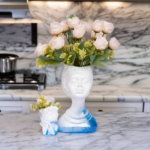 Pachet vaze Printesa Africana + Minivaza model A, alb-albastru, 24cm + 11cm inaltime [1]