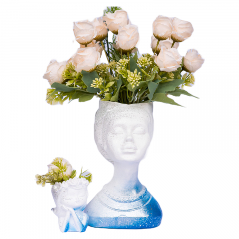 Pachet vaze Printesa Africana + Minivaza model A, alb-albastru, 24cm + 11cm inaltime [2]