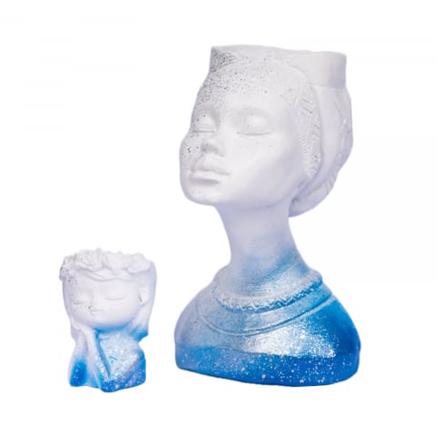 VAZE - Pachet vaze Printesa Africana + Minivaza model A, alb-albastru, 24cm + 11cm inaltime