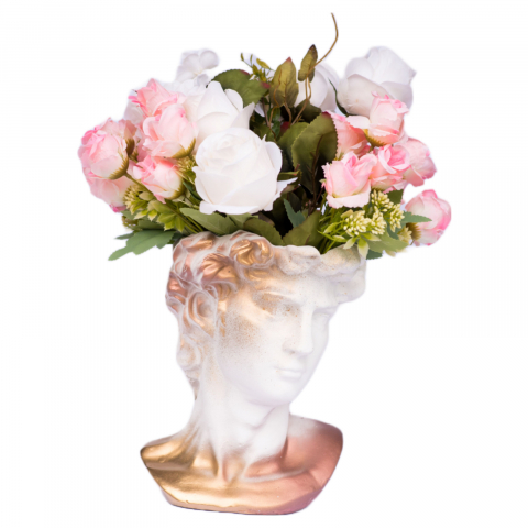 Vaza David, alb-aramiu, 26x19x19 cm [2]