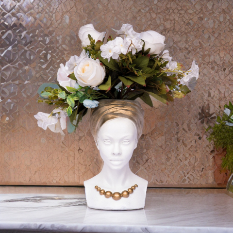 Vaza Nia, alb-auriu, 29x18x18cm [1]