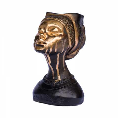 VAZE - Vaza Printesa Africana, negru-auriu cu model, 24x18x14cm