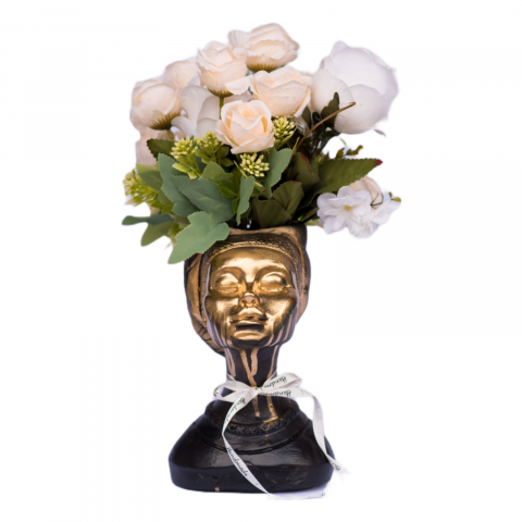 Vaza Printesa Africana, negru-auriu cu model, 24x18x14cm [3]