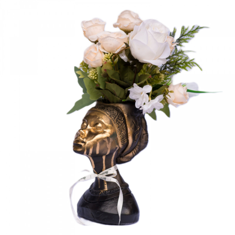 Vaza Printesa Africana, negru-auriu cu model, 24x18x14cm [2]