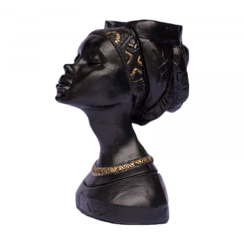 VAZE - Vaza Printesa africana, negru cu model auriu, 24x18x14cm