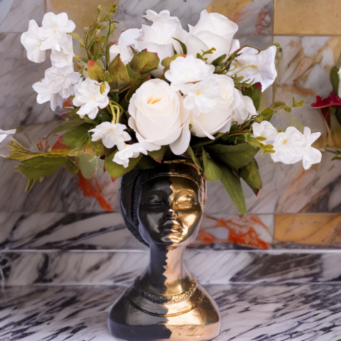 Vaza Printesa Africana, zig-zag negru-auriu, 24x18x14cm [1]