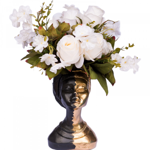 Vaza Printesa Africana, zig-zag negru-auriu, 24x18x14cm [3]