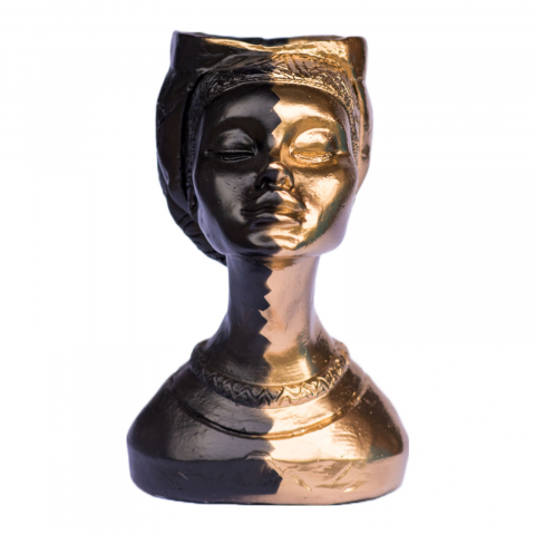 VAZE - Vaza Printesa Africana, zig-zag negru-auriu, 24x18x14cm