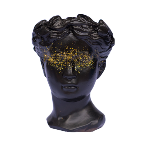 VAZE - Vaza Venus, negru cu sclipici auriu, 20x16x16cm