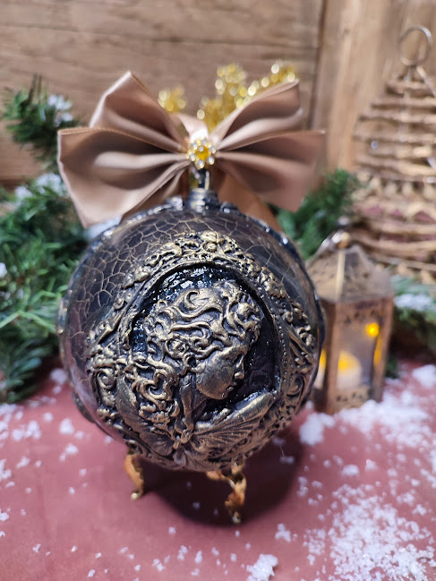 Glob Handmade Vintage cu Înger – Ornament Elegant de Crăciun, Dimensiune Mare [7]