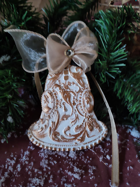 Clopoțel decorativ Crăciun handmade – ceramică 2D cu detalii aurii [3]