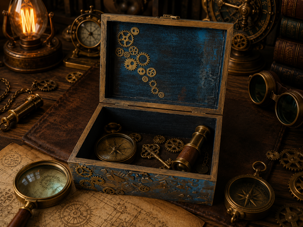 Casetă din lemn decorată manual în stil steampunk – cadou ideal pentru bărbați [2]