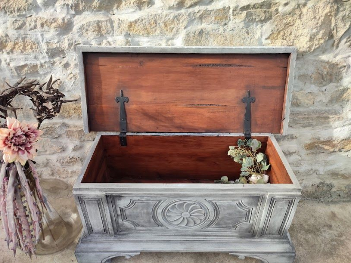 Cufar din lemn masiv,antichizat alb [5]