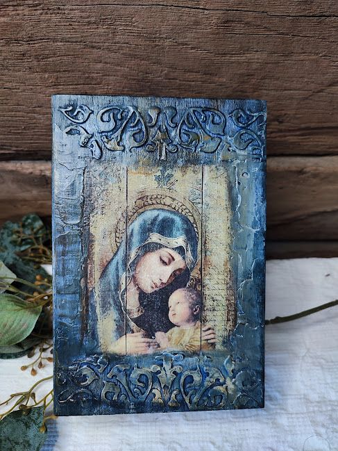 Cutie din Lemn Model Carte, Decorată cu Imaginea Maicii Domnului [5]