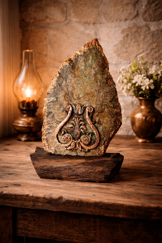 Decorațiune unicat din granit cu suport din lemn și ornament ceramic [1]