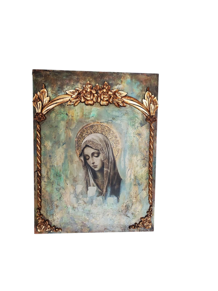 Icoană de perete handmade – model unicat cu relief și aurire [6]