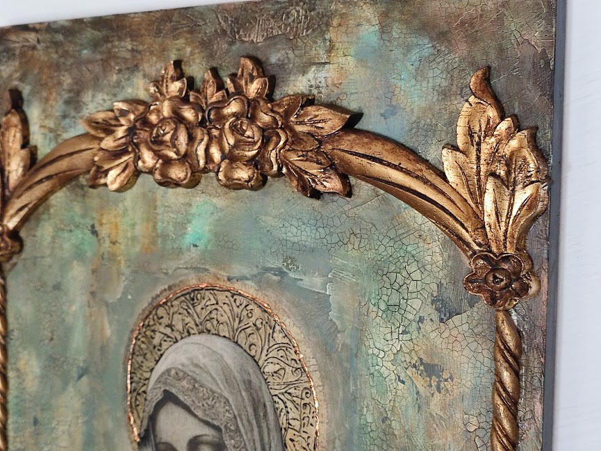 Icoană de perete handmade – model unicat cu relief și aurire [7]