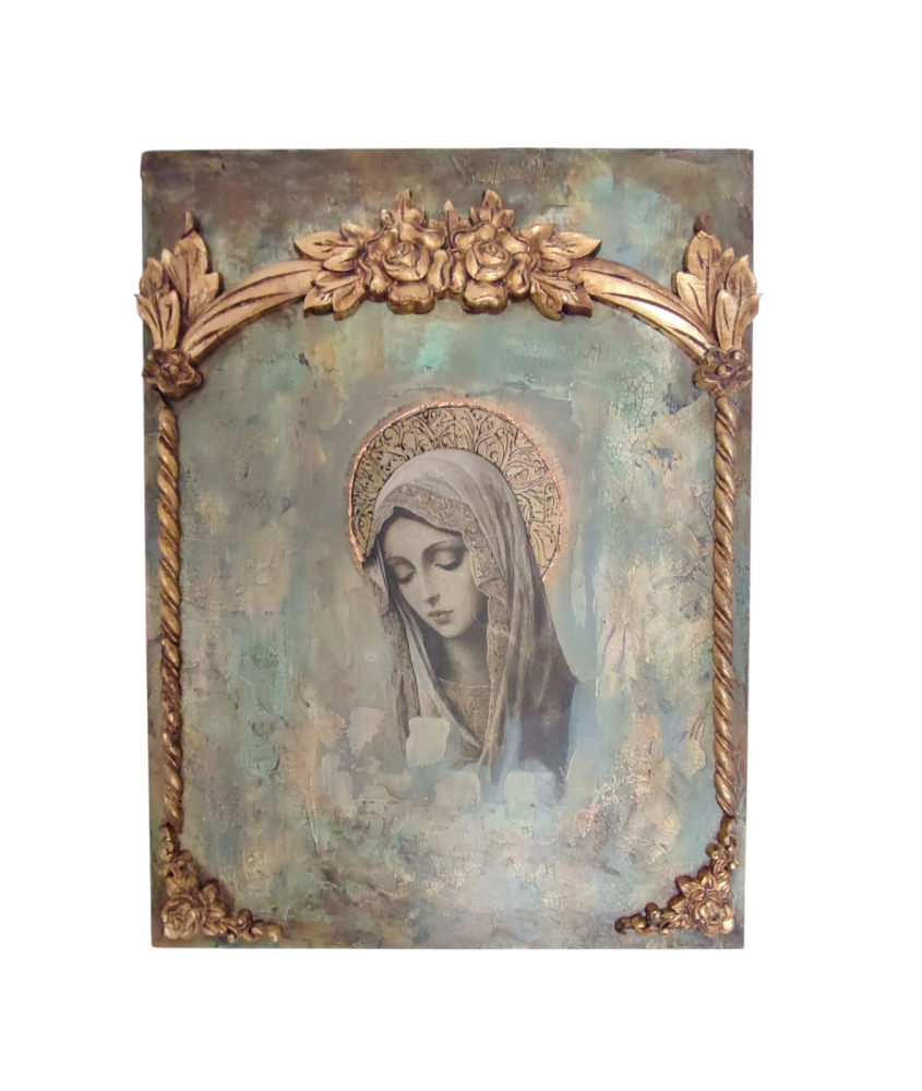 Icoană de perete handmade – model unicat cu relief și aurire [4]