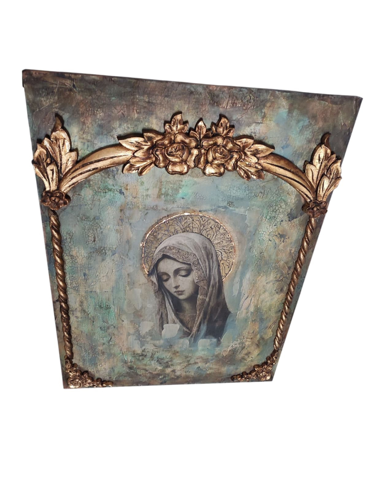 Icoană de perete handmade – model unicat cu relief și aurire [5]