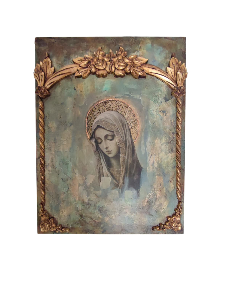 Icoană de perete handmade – model unicat cu relief și aurire [3]