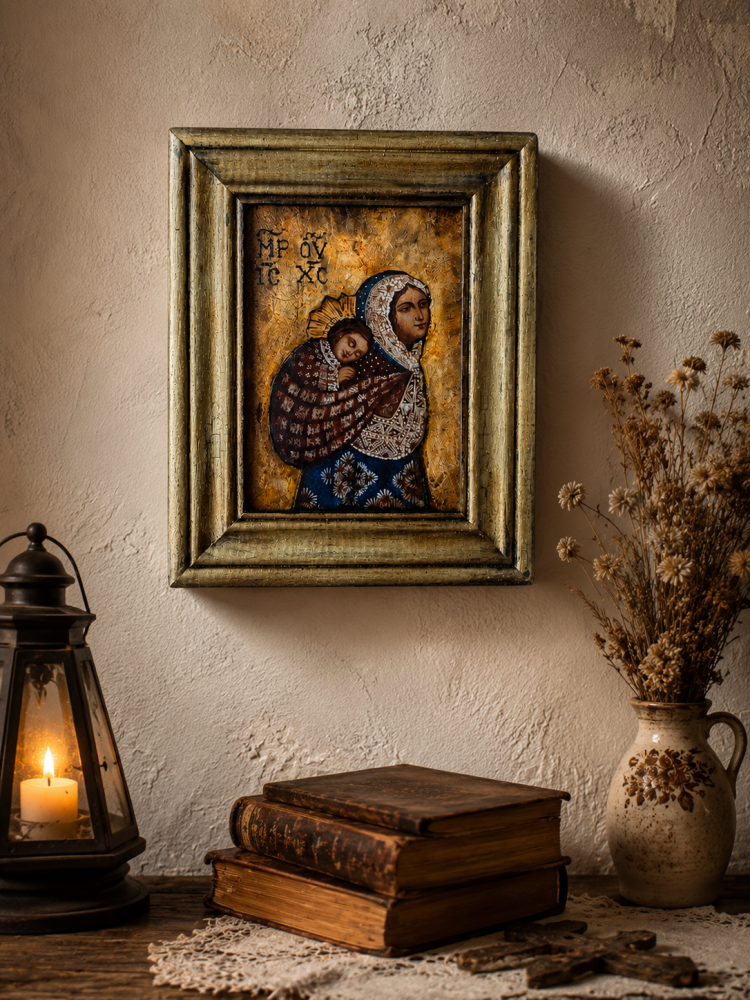 Icoană unicat Maica Domnului – aur antic, decor de perete și masă [2]
