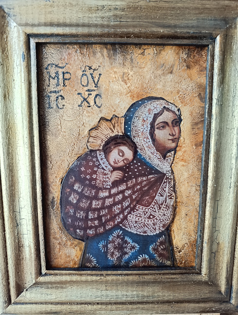 Icoană unicat Maica Domnului – aur antic, decor de perete și masă [5]