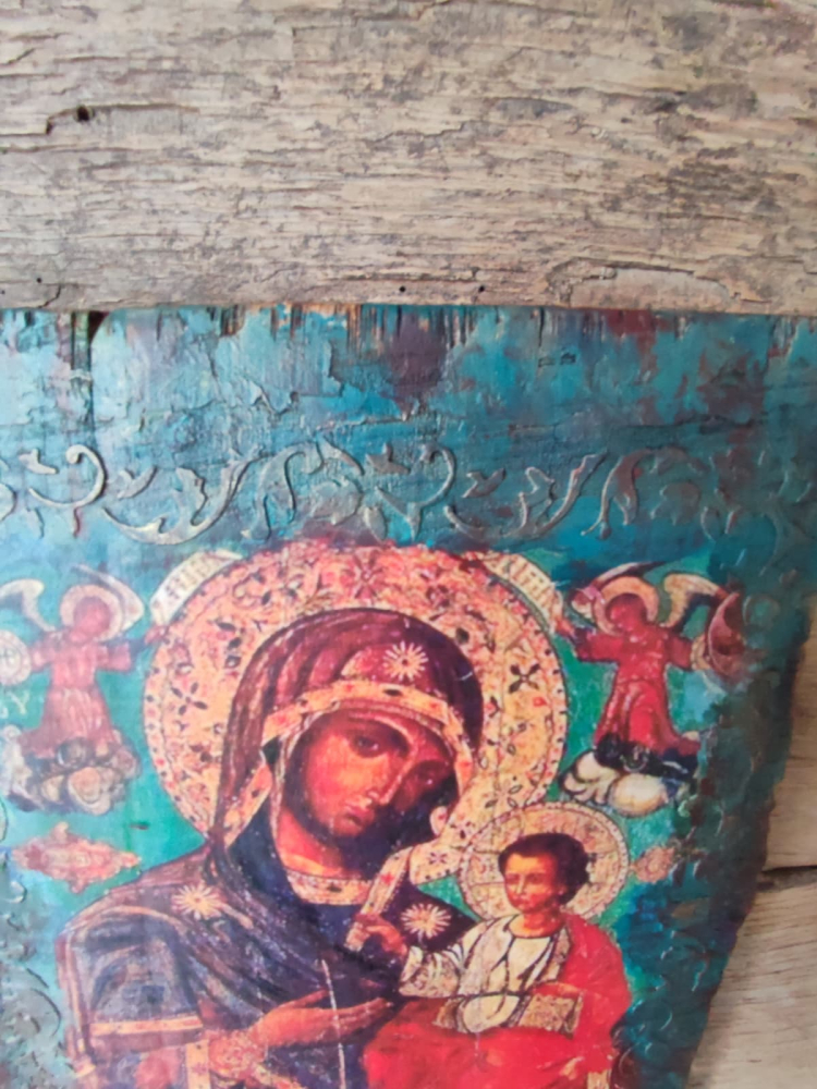 Icoană pe lemn pictată manual – Maica Domnului cu Pruncul [6]