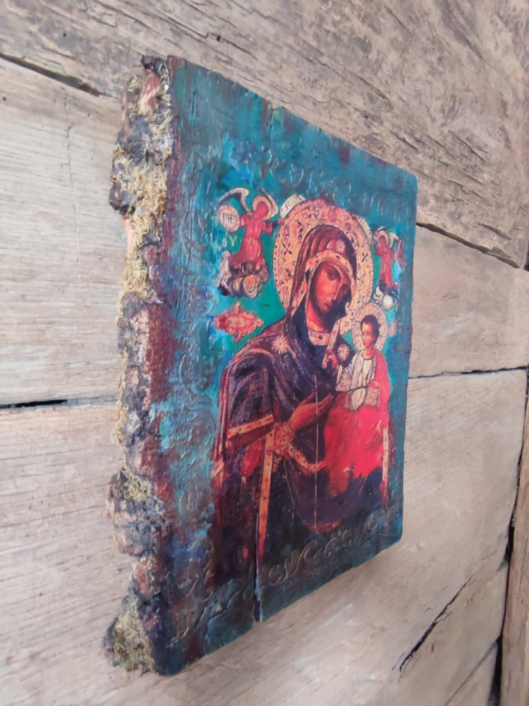 Icoană pe lemn pictată manual – Maica Domnului cu Pruncul [3]