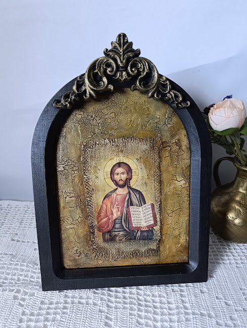 Icoană în ramă de lemn cu Iisus – imagine religioasă pentru decor interior [3]