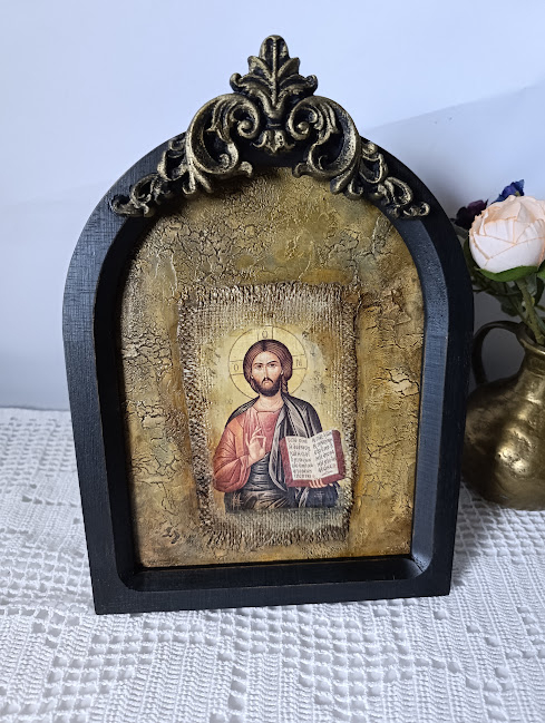 Icoană în ramă de lemn cu Iisus – imagine religioasă pentru decor interior [4]