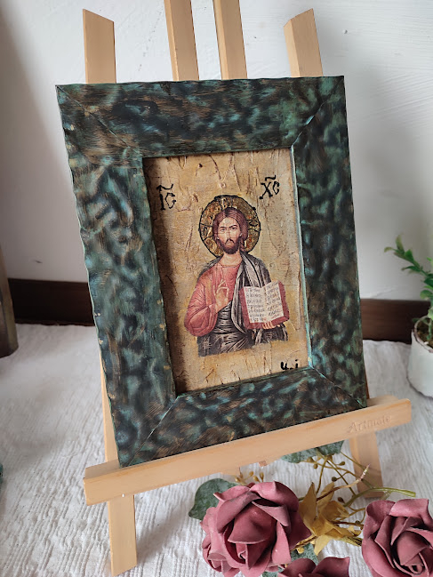 Icoană de perete unicat cu ramă metalică și decorații din lemn [6]