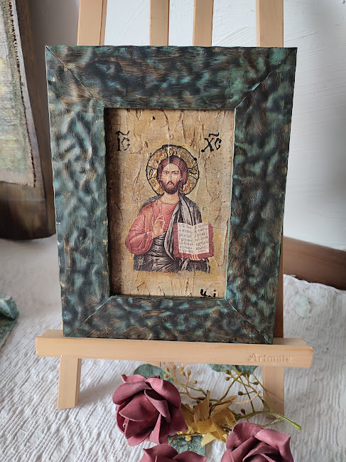 Icoană de perete unicat cu ramă metalică și decorații din lemn [7]