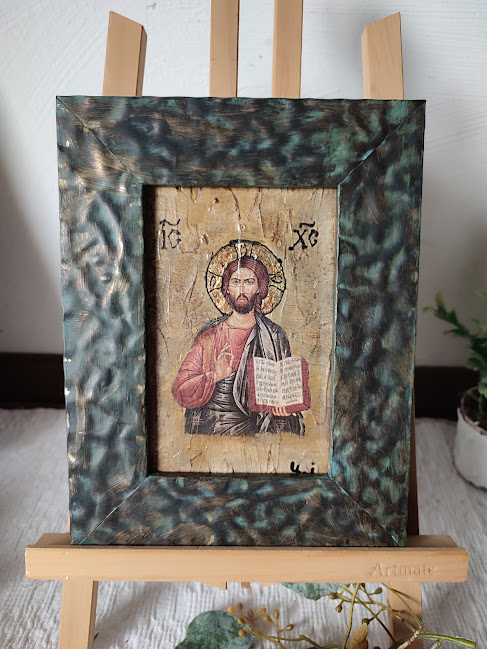 Icoană de perete unicat cu ramă metalică și decorații din lemn [4]