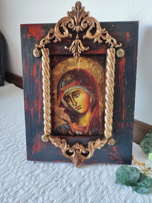 Icoană Maica Domnului cu ramă din lemn sculptat – expunere pe perete sau masă [4]