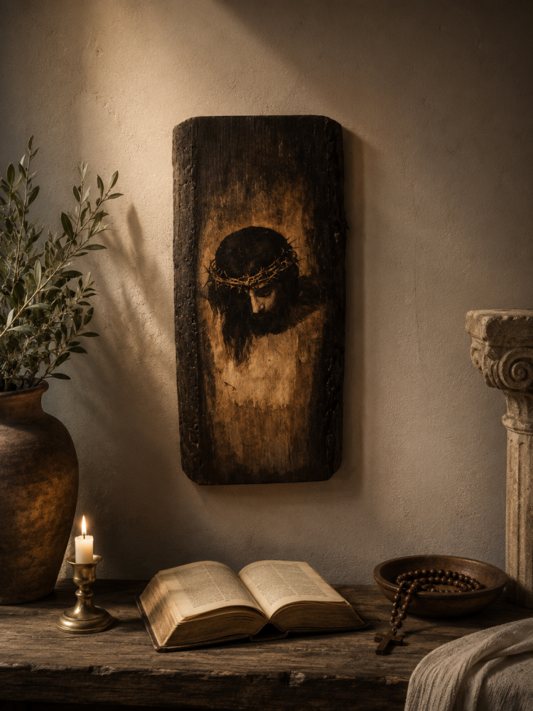 Icoană handmade pe lemn cu scoarță – Chipul Mântuitorului [1]